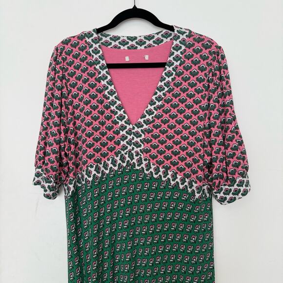 Boden Eva Jersey Knit Green and Pink Floral Midi Dress - Picture 5 of 10